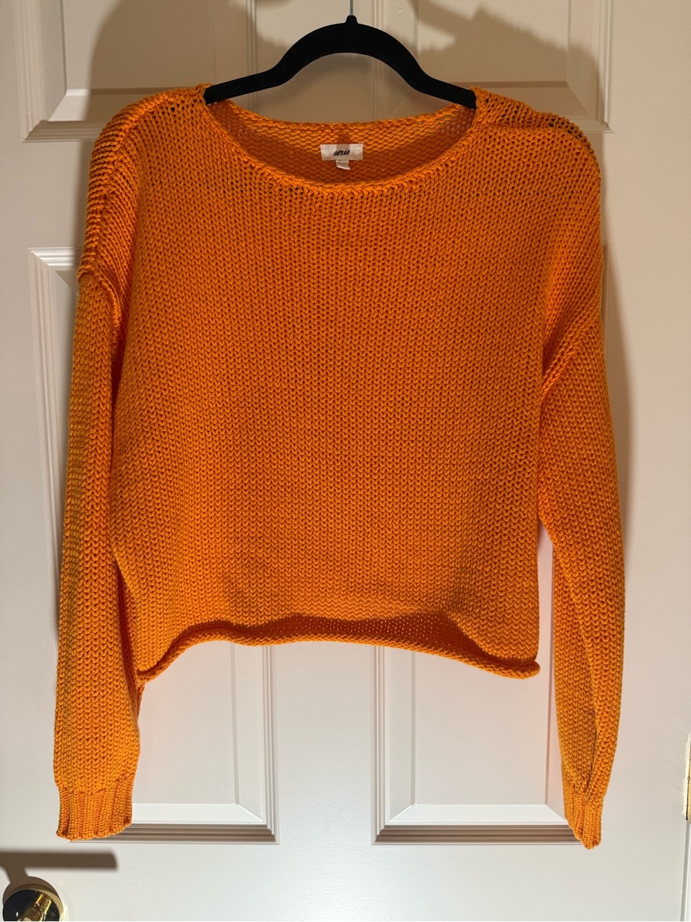 aerie Orange Open-Knit Crewneck Sweater